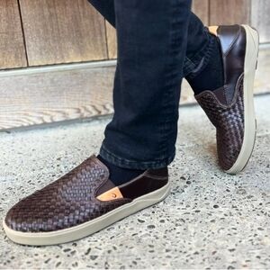 OluKai Laeahi Lauhala Braided Woven Leather Loafers Shoes Brown Mens 10
